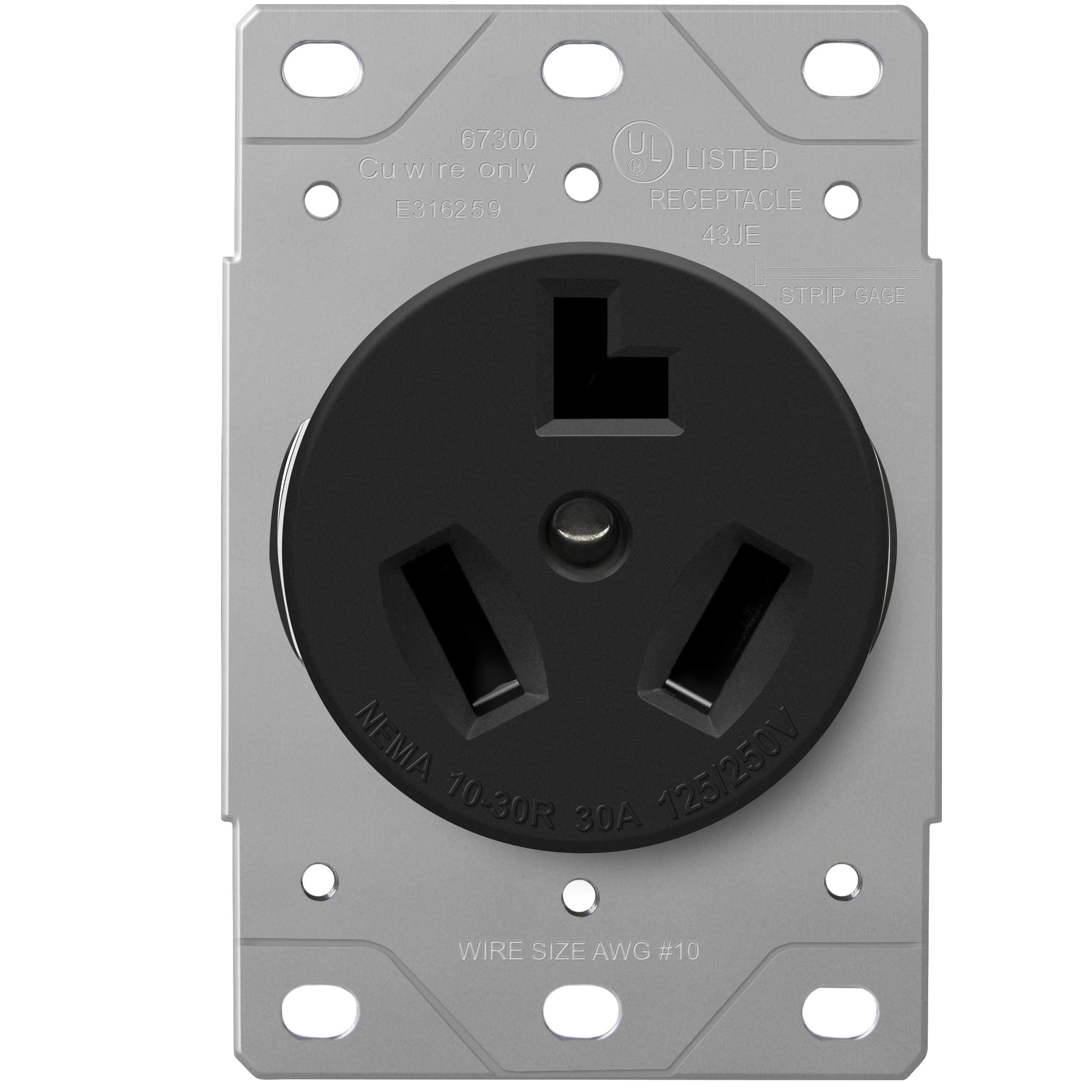 ENERLITES 30 Amp Dryer Receptacle, Outlet for Electric Dryers, NEMA 10-30R, Residential Commercial Industrial Grade, Outdoor/Indoor, 3-Pole, 3 Wire, No Ground Contact, UL Listed, 67300-BK, Black