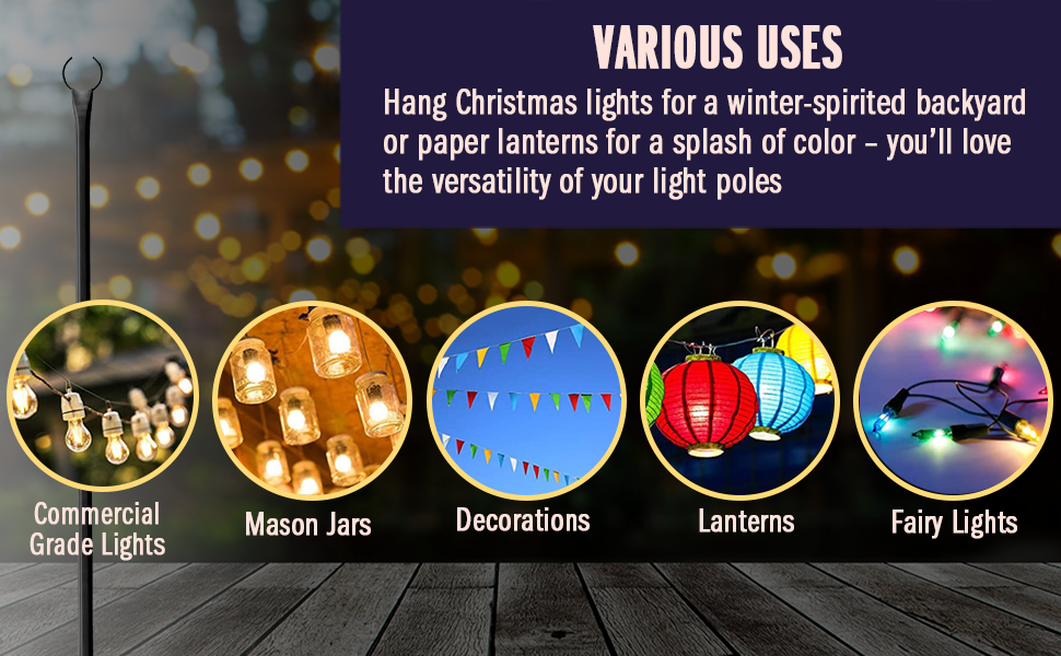 Can be used with commercial grade lights, mason jars, decorations, lanterns, fairy lights and more!