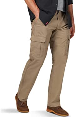 Wrangler Men's Relaxed Fit Ripstop Flex Cargo Pants Barley Hidden Tech Pocket Straight Leg Flat Front
