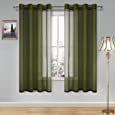 DWCN Olive Green Sheer Curtains for Living Room Bedroom Faux Linen Look Voile Drapes Grommet Top Window Curtain Panel 52 x 72 inches Long, Set of 2 Panels