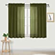 DWCN Olive Green Sheer Curtains Semi Transparent Voile Rod Pocket Curtains for Bedroom and Living Room, 52 x 45 inches Long, Set of 2 Panels