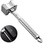 Meat Tenderizer Stainless Steel - Meat Hammer - Kitchen Meat Mallet - Heavy Duty Chicken, Meat Tenderizer Tool - Meat Pounder Flattener - Non-SLIP Grip Meat Tenderizer Hammer with 5 years Warranty