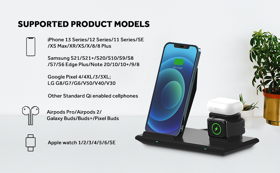 Wireless charging stand for iPhone 13/12, Samsung Galaxy S21/S20/Note 20,iWatch, Airpods 2/Pro