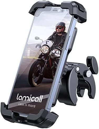 Lamicall Motorcycle Phone Mount, Bike Phone Holder - Upgrade Quick Install Handlebar Clip for Bicycle Scooter, Cell Phone Clamp for iPhone 14 Plus / Pro Max / 13, Galaxy S10 and More 4.7 - 6.8" Phone