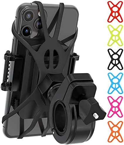 TruActive Premium Bike Phone Mount Holder, Motorcycle Phone Mount, 6 Color Bands Included, Cell Phone Holder for Bike – Universal Any Phone or Handlebar, Bike Phone Holder, ATV, Tool Free Install