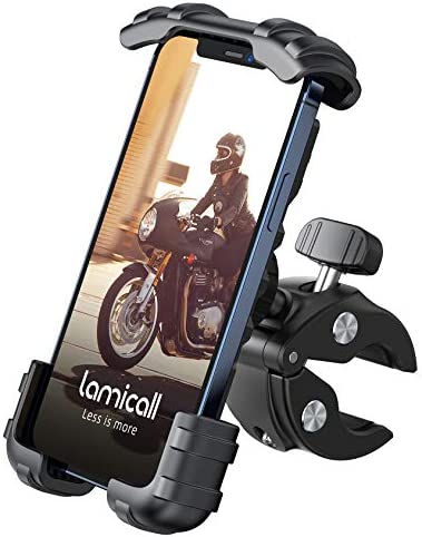 Lamicall Bike Phone Holder Mount - Motorcycle Handlebar Phone Mount Clamp, One Hand Operation ATV Scooter Phone Clip for iPhone 12 / 11 Pro Max / X / XS, Galaxy S10 and 4.7"- 6.8" Cellphone - Black