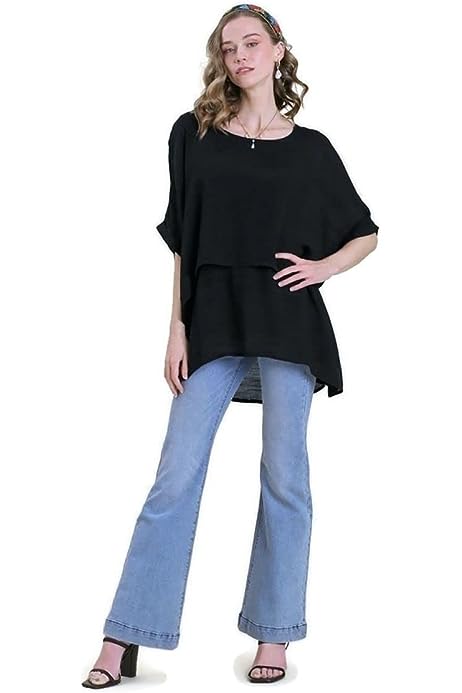 Umgee Women's Layered Cuffed 1/2 Sleeve Tunic