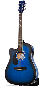 Blue Left Handed Cutaway Thinline Acoustic Electric Guitar
