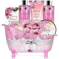 Gift Baskets for Women - Body & Earth Bath and Body Spa Gift Set with Cherry Blossom & Jasmine Scent Bubble Bath, Shower Gel,