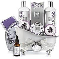 Christmas Bath Gift Basket Set for Women: Relaxing at Home Spa Kit Scented - Lavender and Jasmine with Large Bath Bombs, Salt