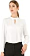 Allegra K Women's Work Office Shirt Keyhole Elegant Stand Collar Long Sleeve Chiffon Blouses