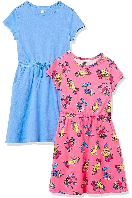 Girls and Toddlers' Knit Short-Sleeve Cinch-Waist Dresses (Previously Spotted Zebra), Pack of 2