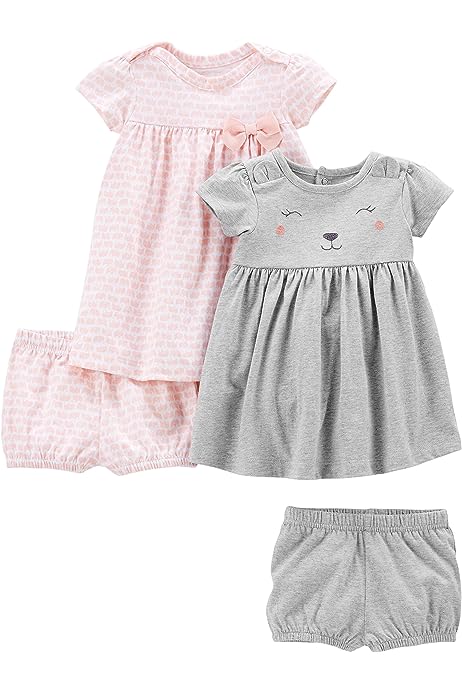 Toddlers and Baby Girls' Short-Sleeve and Sleeveless Dress Sets, Pack of 2