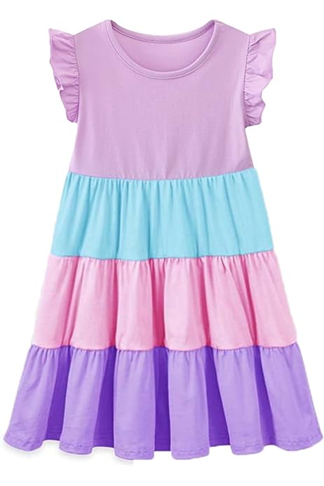 Little Girls Short Sleeve Dresses Easter Summer Cotton Casual Swing Twirly Sundress