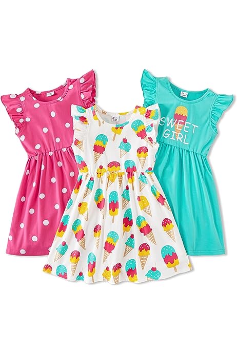 Toddler Girl Floral Skater Multipack Dresses 2/3 Pack Polka Dots Short Sleeve Priness A-line Dress
