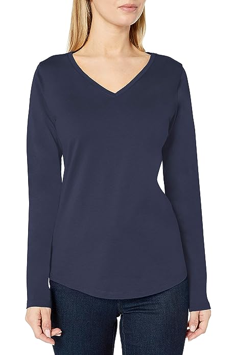 Women's Classic-Fit 100% Cotton Long-Sleeve V-Neck T-Shirt