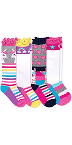 Jefferies Socks Girls Fashion Unicorn Rainbow Stripe Llama Knee High Socks 4 Pair Pack