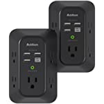 2 Pack USB Wall Charger Surge Protector, 5 Outlet Extender with 4 USB Charging Ports ( 1 USB C Outlet) 3 Sided 1800J Power Strip Multi Plug Outlets, Wall Adapter Spaced for Home Office, Black