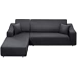 LA MEACK Sofa Slipcover 3 Seats +3 Seats,Sectional Couch Covers 2-Piece, L-Shaped Sofa Covers Furniture Protector Stretch Couch Slip Cover with 2 pcs Pillow Covers , Dark Grey