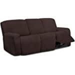 Easy-Going 8 Pieces Microfiber Stretch Sectional Recliner Sofa Slipcover Soft Fitted Fleece 3 Seats Couch Cover, Washable Furniture Protector with Elasticity for Kids,Pet (Recliner Sofa,Chocolate