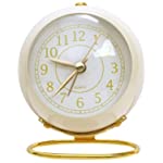 Small Table Desk Clock, Classic Non-Ticking Alarm Clock Battery Operated Clock with Backlight HD Glass for Office Kids Bedroom Living Room Bedside, Cute Retro Vintage Clock (Beige)