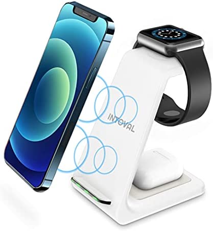 Intoval Wireless Charging Station, 3 in 1 Charger for Apple iPhone/iWatch/Airpods,iPhone 14,13,12,11 (Pro,Pro Max)/XS/XR/XS/X/8(Plus),iWatch 8/Ultra/7/6/SE/5/4/3/2,Airpods Pro2/Pro1/3/2/1 (A3,White)