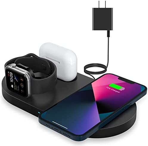 Wireless Charger, Wireless Charging Station Compatible with iPhone 13/12/12 Pro/11/11 Pro Max/XS Max/XR/X /8 Plus/SE, Fast Charging Pad Dock for iWatch 6/5/4/3/2/se, AirPods 1/2 /Pro (with Adapter)