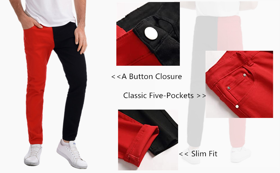 mens skinny jeans black and red jeans for men