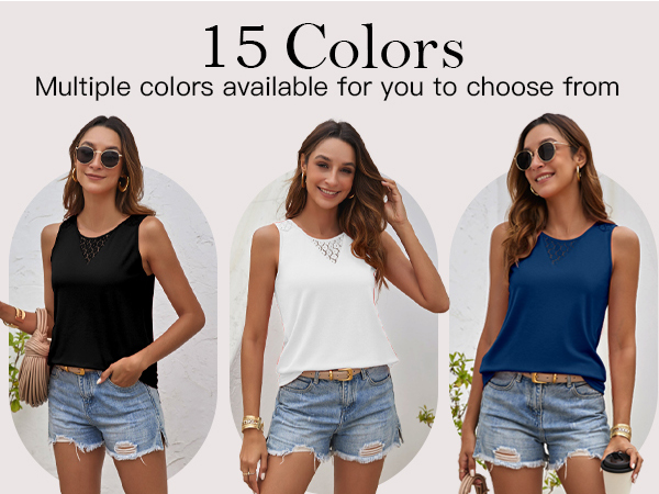 Veatzaer Women&#39;s Lace Tank Tops for Summer Crew Neck Casual Loose Fit Sleeveless Shirt