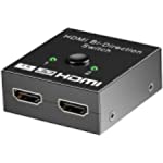 Bi-Directional HDMI Switch, 2 Port Selector Box, HDMI Switcher 2 in 1 Out, HDMI Splitter 1 in 2 Out, Supports 4K 3D 1080P for PS4/PS3, Xbox, HDTV, Roku etc, HD-Ready, Monitors