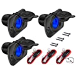 DaierTek 3pcs 12V Car Cigarette Lighter Socket Femaile 12 Volt Power Outlet Replacement with Blue LED Waterproof for Boat Marine Motorcycle Scooter RV ATU UTV