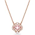 Swarovski Sparkling Dance Women&#39;s Clover Pendant Necklace with Pink and White Crystals on a Rose-Gold Tone Plated Chain