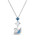 SWAROVSKI Women&#39;s Dazzling Swan Necklace, Blue, Rhodium plated