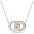 Swarovski Stone Women&#39;s Interlocking Circle Pendant Necklace with White Crystals on a Rose-Gold Tone Plated Chain