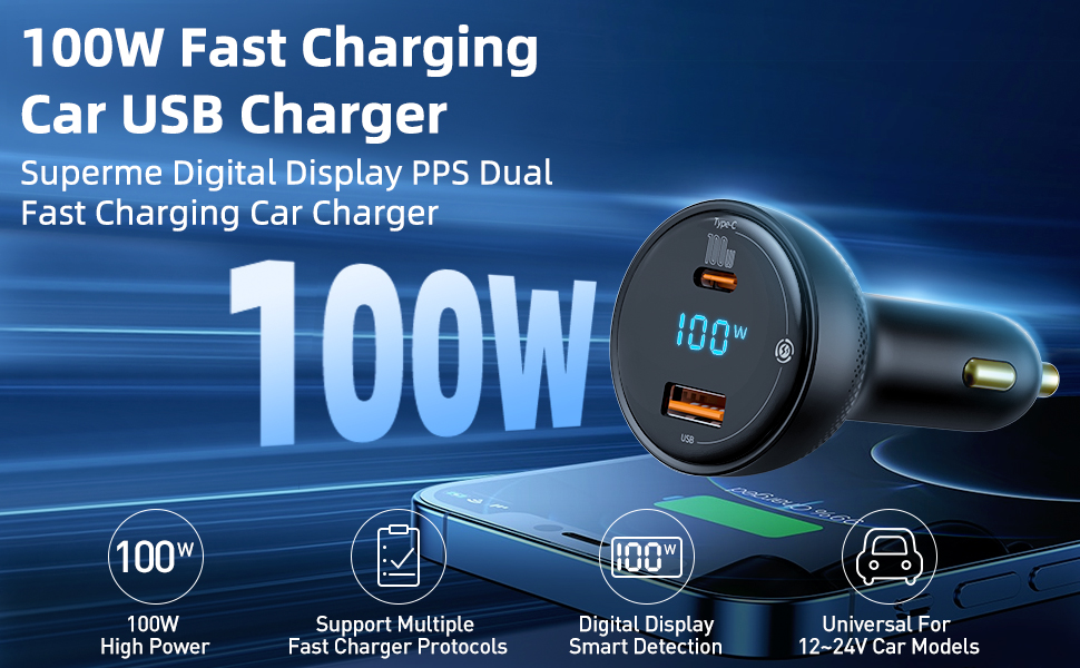 100W fast charging car charger