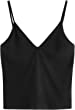 SheIn Women's Casual V Neck Sleeveless Ribbed Knit Cami Crop Top