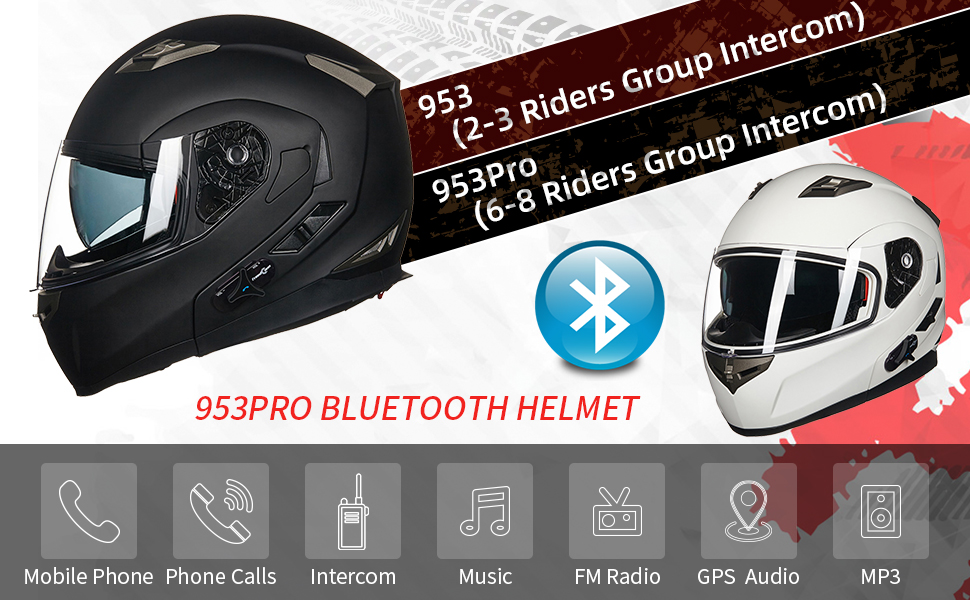 ILM Bluetooth Integrated Modular Flip up Full Face Motorcycle Helmet Sun Shield Music Intercom