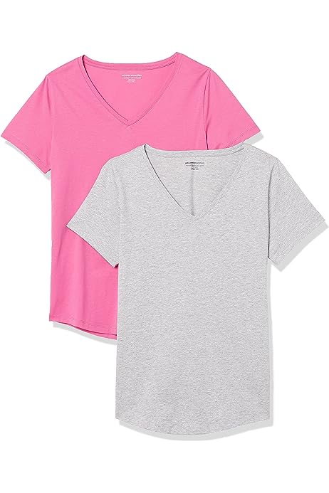 Women's Classic-Fit 100% Cotton Short-Sleeve V-Neck T-Shirt (Available in Plus Size), Pack of 2
