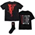 Mens Big V Dragon Logo Shirt Classic Letter Short Sleeve Tshirt with Black Hip Hop Socks