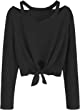 SweatyRocks Women's Crop T-Shirt Tie Front Long Sleeve Cut Out Casual Blouse Top