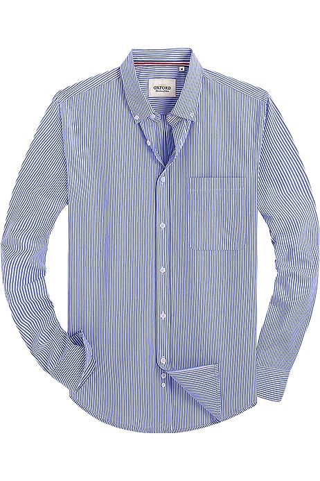 Men's Solid Oxford Shirt Long Sleeve Button Down Shirts with Pocket