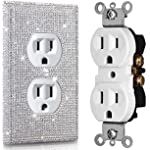 SULUOR 1Pcs Shiny Rhinestone Outlet Cover, 1Pcs15 Amp Electrical Outlet Duplex Receptacle,15A 125V,US UL Certified Fit Residential Grade Sum Commercial Grade