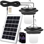 Double Head Solar Shed Lights with Remote Control, JACKYLED Solar Pendant Lights Auto On Off, Dimmable Outdoor LED Shed Lantern for Pergola Barn Chicken Coop Gazebo Carport Garage, Cool White