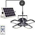 Solar Pendant Lights Yomisga Solar Indoor/Outdoor Light with Motion Sensor, 4 Lighting Modes with Remote Control, 128 LED 1000LM Solar Powered Shed Lamp for Garage Shop Barn Home House Porch