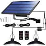 Solar Lights Outdoor with Dual Head Hanging Shed, IP65 Waterproof with 32 LED Lights and 2 Remote Control, Adjustable Solar Panel with 19.68FT Cord for Home Yard Garden Decorate