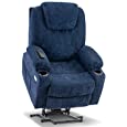 Mcombo Electric Power Lift Recliner Chair Sofa with Massage and Heat for Elderly, 3 Positions, 2 Side Pockets and Cup Holders, USB Ports, Fabric 7040 (Medium, Navy Blue)