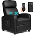 Giantex Recliner Chair for Living Room, Recliner Sofa Wingback Chair w/Massage Function, Padded Seat PU Leather Reclining Chair w/Side Pocket, Home Theater Seating Massage Recliner Easy Lounge