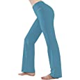 HISKYWIN Inner Pocket Yoga Pants 4 Way Stretch Tummy Control Workout Running Pants, Long Bootleg Flare Pants HF2-Haze Blue-XL