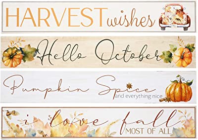 Charmed By Dragons Farmhouse Fall Seasonal Holiday Decor Autumn Harvest Tabletop Shelf Sitter Windowsill - Set of 4 Signs (I Love Fall)