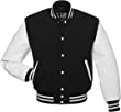 Club Corp Mens Premium College Baseball Varsity Jacket High School Letterman Bomber | Wool Body With Cow Hide Leather Sleeves (XL, Black/White)